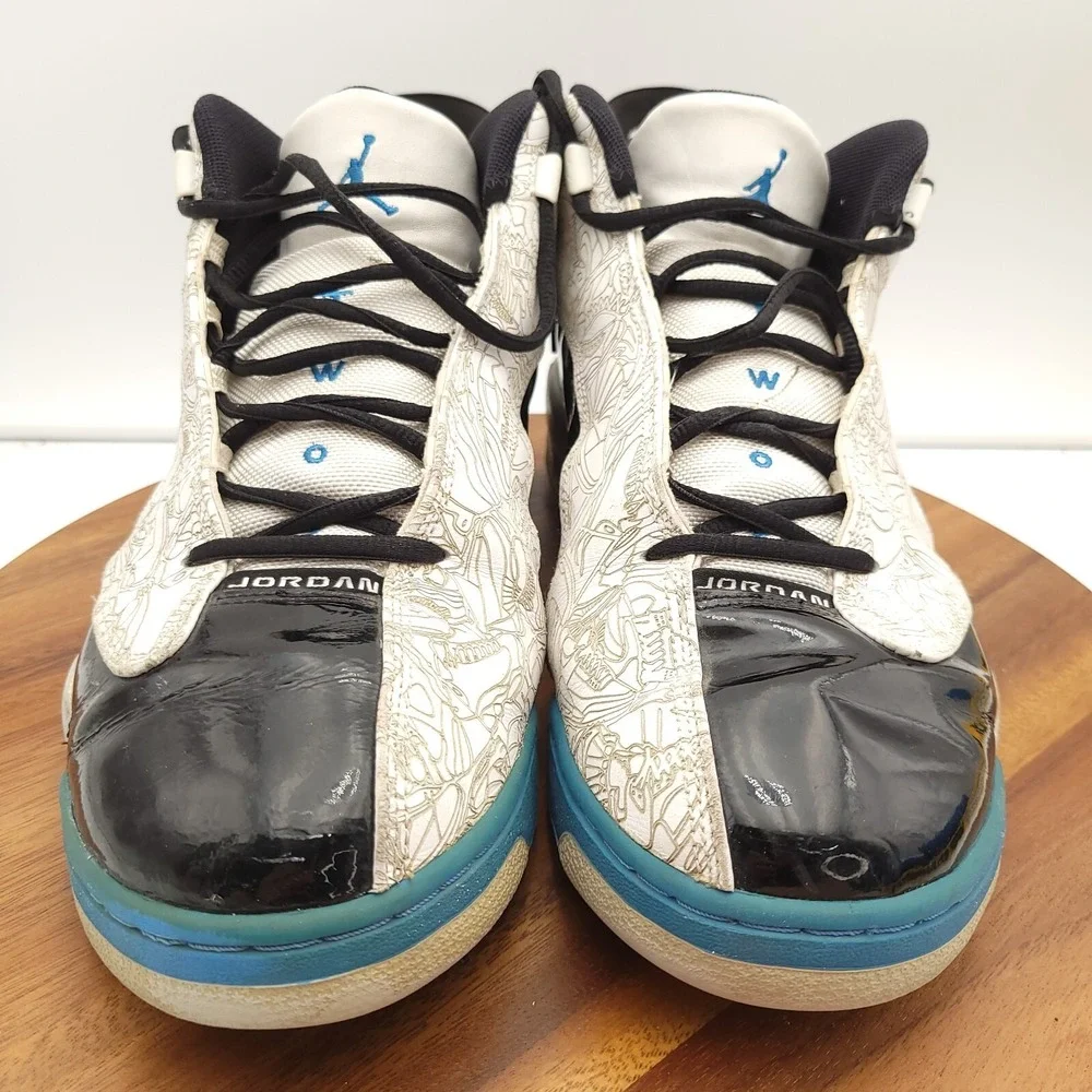 Nike Air Jordan Dub Zero White Mens Size 14 Black Blue Laser Cut 311046-102 2005